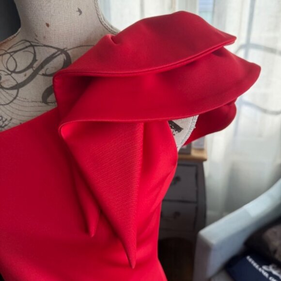 AQUA One-Shoulder Scuba Gown Red 6 - Picture 8 of 9